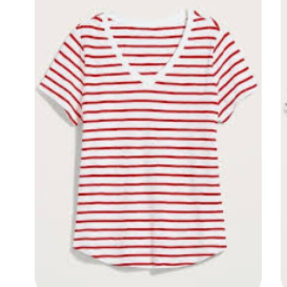Old Navy - EveryWear Short Sleeve V-Neck Slub Tee | XS: Red White Mariner Stripe - Picture 3 of 10